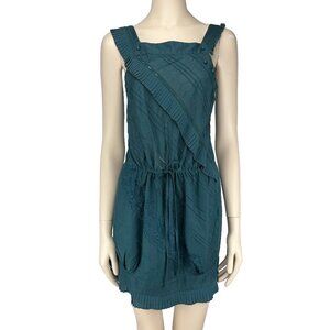 BCBGMAXAZRIA Runway Embroided Fairy‎ Boho Frill Green Drawstring Waist Dress XXS